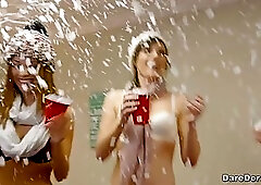 Shy guy walked into the wrong dorm, right into a crazy party with horny girls