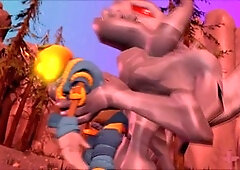 Gay horror animated Halloween scene featuring Pumpkin Jack and a Skeleton