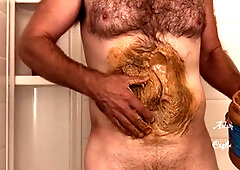 Hairy straight amateur with bear belly gets wild on cam