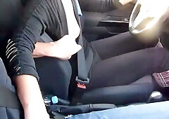 Brunette handjob amateur pulls for cum with lucky guy