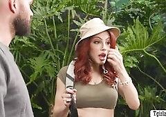 Gorgeous TS Ariel Demure and her friend Cliff Jensen are camping in the woods.First,they install their tent and then they start kissing inside.After t