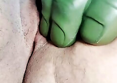 Hulk hand, throbbing climax, very juicy twat, slow-motion