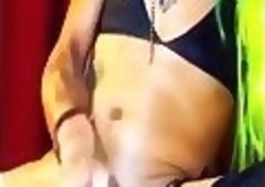 Hot inked up Latina TS shoots ropes Cumpilation