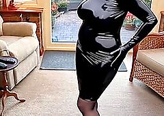 Cathy Shiny Latex Dress High Heels Stockings Public Street Slut Porn Golf Club Granny