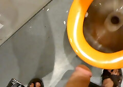 Tugging off and Spunking in Instruct Restroom - Blasting Jizm all over the Wc Lid