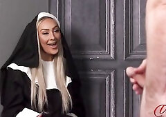 Nun Jess has to pass one last test to be allowed into the convent - that babe has to resist the temptations of the flesh. Priest John disrobes off in 