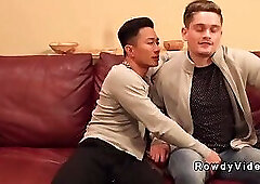 Asian gay action star anal fucks man from set
