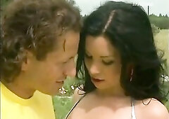 A marvelous and barefaced brunette hair is fucked outdoor.
