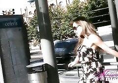 Hawt Tranny Alessandra Golden-haired showing off her legs on the street.