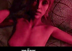 Red-haired witch submits to a primal rite in a cursed floral chamber
