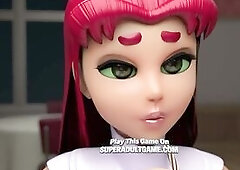 Raven & Starfire Fellatio Below The Table And Facial Ejaculation - CG Animated