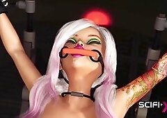 Sci-fi android futa plays with a gorgeous big-titted hottie in the lab