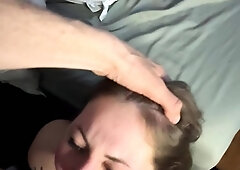 Big tit brunette sucks a big cock POV
