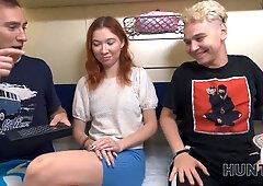 Hunt4k. quick and aggressive bang with a redhead in a teach while her bf is not around