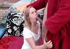 Sweet blonde teen sucks and strokes a fat cock on the webcam
