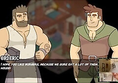 Playing video games, gay bear, muscle bear