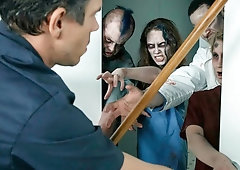 Cute-looking busty model Peta Jensen rides on a long dick on cam