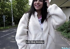 Public Agent - charming English tourist with large titties and cute booty takes money to let chap bang her with his bog wang outdoors