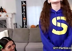 Besties spreading wide for candies in foursome