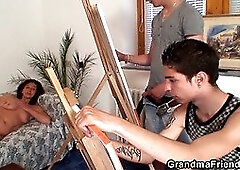 Old grandma and boys teen threesome