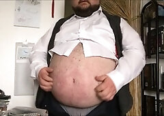 Belly inflation, gay fat, suit