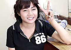 Asian cutie Mon does cowgirl after being titfucked