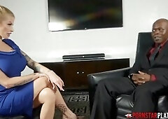 Joslyn James, a pornstar, gets her pussy pounded by a BBC after giving a blowjob