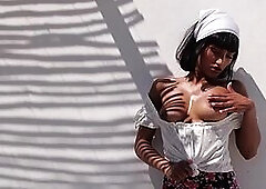 Big boobed all natural latina Angel Constance taking off her sweaty clothes part 2