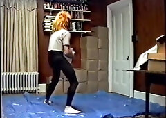 black tights & mask with crop top humping air pillow 1990's VHS quality
