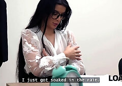 Wild fuck in Loan office with wet after rain long-haired brunette Asandra Dewy