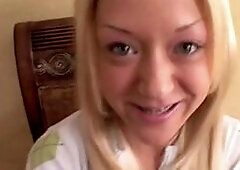 Lil Lexy sitting on chair and grab a dick and blowjob it. She sucking balls and deepthroat big dick