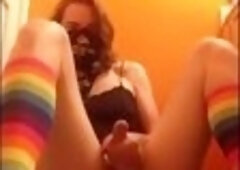 Twink Crossdresser Rides Dildo and Cums