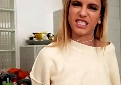 Angry blonde MILF stepmom Jesse Pony giving a sloppy blowjob to her stepson