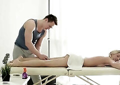 Tiny Blond Turns a Massage into a Wild Hookup!