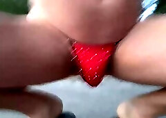 Tini Tiny Red Bikini Makes Blondelegs68 Horny and Cum in Public