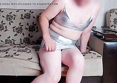 Busty blonde BBW shemale princess enjoys steamy solo play in various naughty outfits