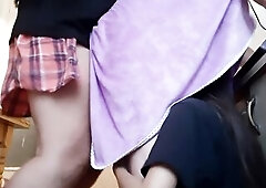 During the time that our housekeeper is cleaning the kitchen, I bang her in the butt, and my girlfriend licks her