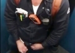 Bearded Hunk Strokes Cock Outdoors in a Porty Potty