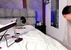 Brunette Teases with Dildo Machine