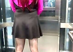 Cute crossdresser shemale in public train station