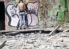Femdom-goddess cutie outdoor out of leniency banged ding-dong her serf dude in the booty in the forest dangerous public in abandoned building