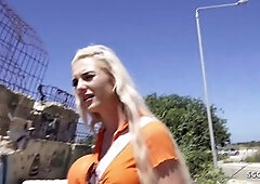 GERMAN SCOUT - Blond Fitness Model JayJay Pink entice to Public Casting Bang