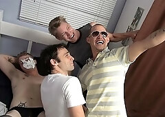 Derek Nocturne, Matt Watson, and others gang-bang a gay stud