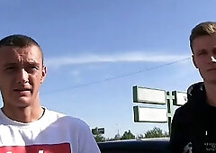 Outdoor teasing and indoor anal in a 3some