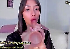 slim latina shemale babe with small boobs rides dildo on webcam