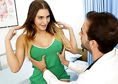 Ella Reese big natural tits bouncing while he nails her missionary on the exam bed