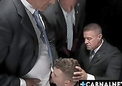 Ace Banner Dillon Stone and Tyler Saint appraising new slave Jack Waters