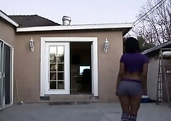 Ebony sex: The ebony stud who bangs a youthful ebony woman hard in her holes and cums all over her breasts.