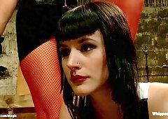 Lesbian stringed up from ankles whipped