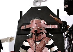 Electro bdsm slave and fetish latex big titted domina